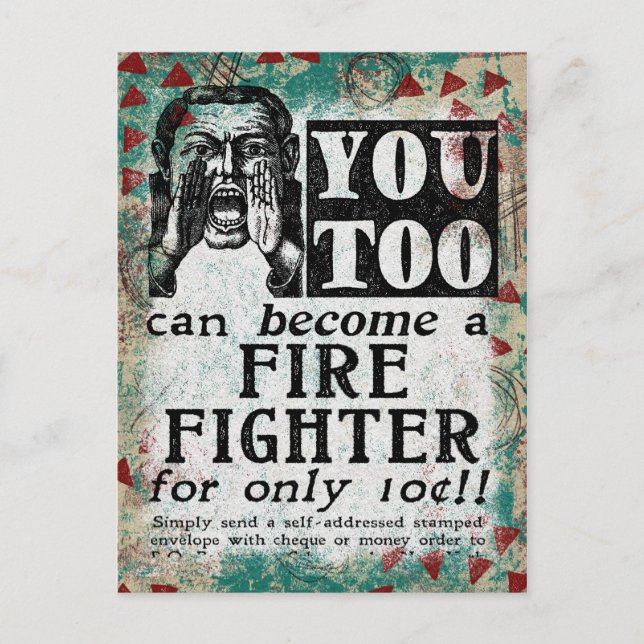 Become A Fire Fighter - Funny Vintage Ad Postcard (Front)