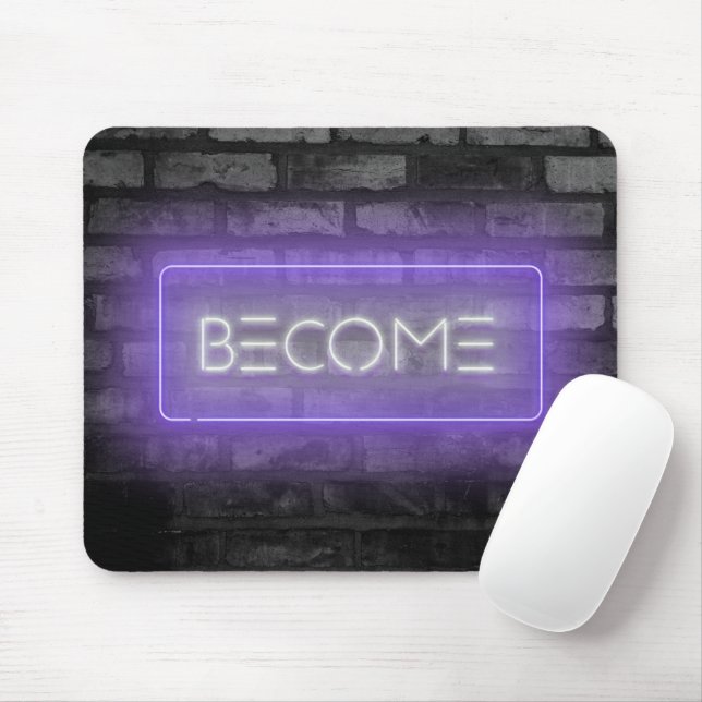BECOME Purple Neon Sign Mouse Pad (With Mouse)