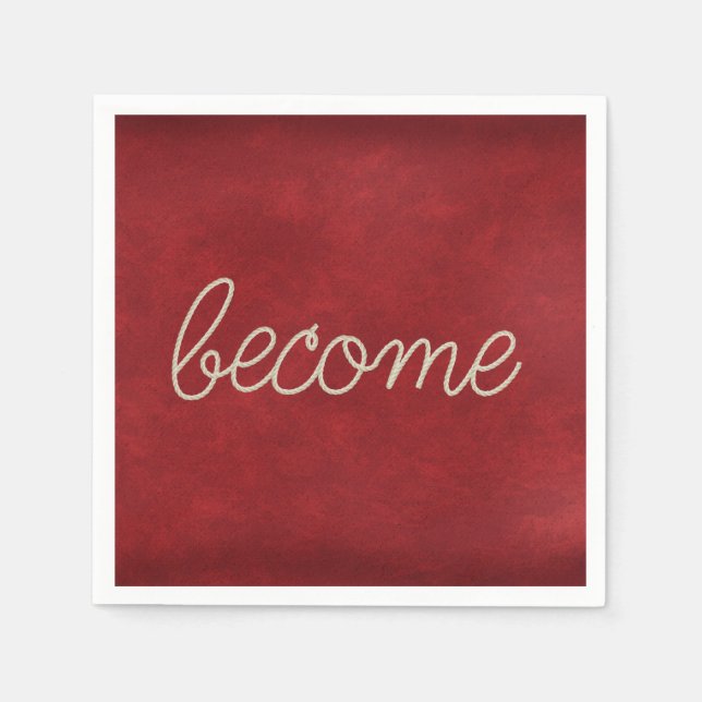 BECOME Rope Text on Red Leather Napkin (Front)