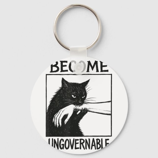 Become Ungovernable Black Cat Biting Hand Funny Ca Key Ring (Front)