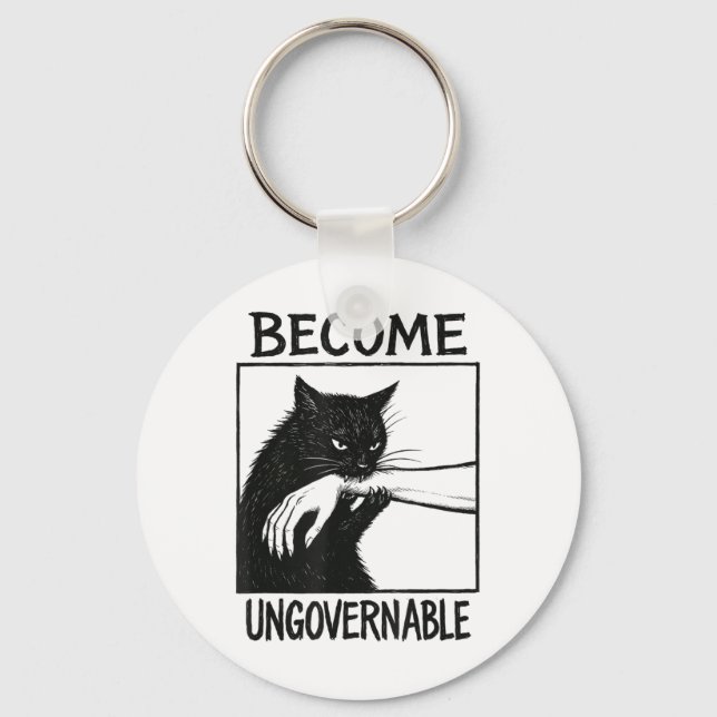 Become Ungovernable Black Cat Biting Hand Funny Ca Key Ring (Front)