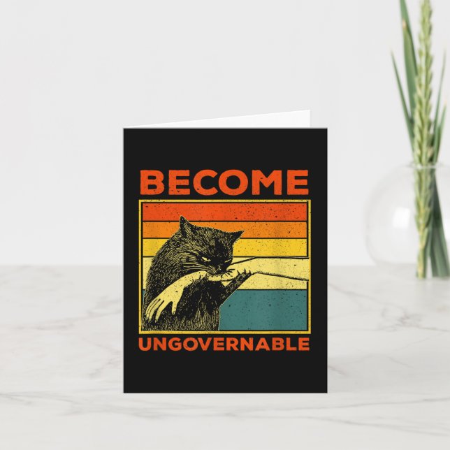 Become Ungovernable - Black Cat Biting Hand Funny  Card (Front)