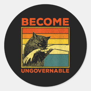 Become Ungovernable - Black Cat Biting Hand Funny Classic Round Sticker