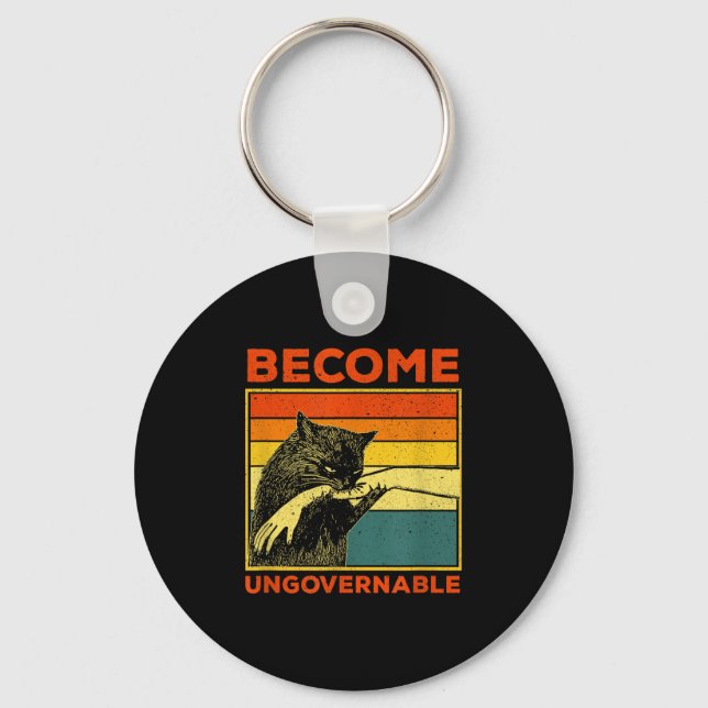 Become Ungovernable - Black Cat Biting Hand Funny  Key Ring (Front)