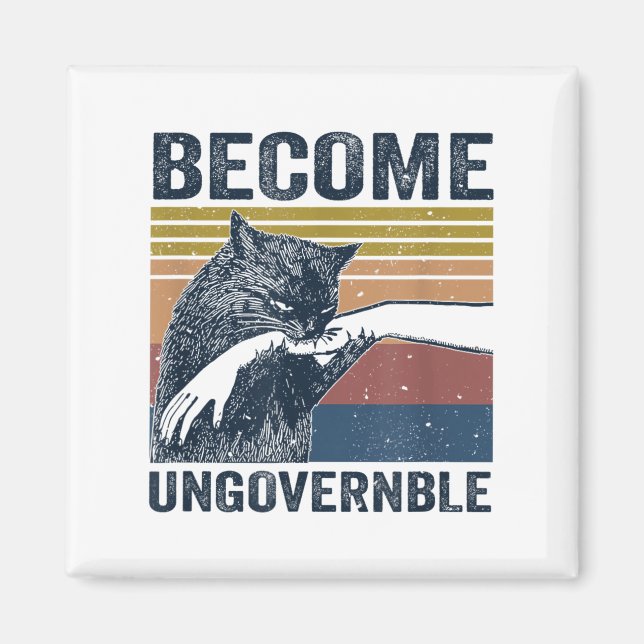 Become Ungovernable - Black Cat Biting Hand Funny  Magnet (Front)