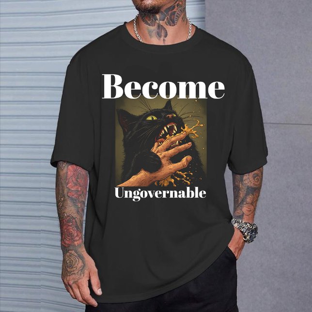  "Become Ungovernable" Funny Black Cat Biting Hand T-Shirt (Creator Uploaded)