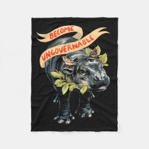 Become Ungovernable Funny Moo-deng  Fleece Blanket