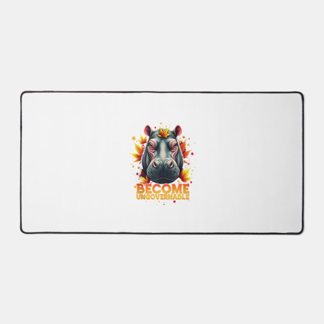 Become Ungovernable Retro Baby Hippo Moo Deng Autu Desk Mat (Front)