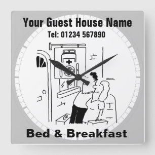 Bed & Breakfast Cartoon Square Wall Clock