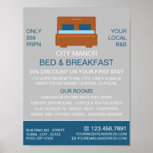 Bed Logo, Bed & Breakfast Accommodation Advert Poster