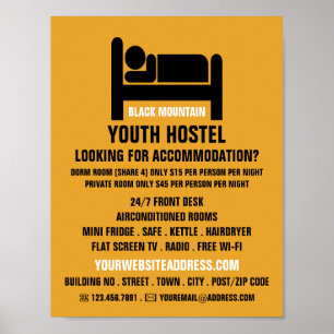 Bed Logo, Hostel Accommodation Advertising Poster
