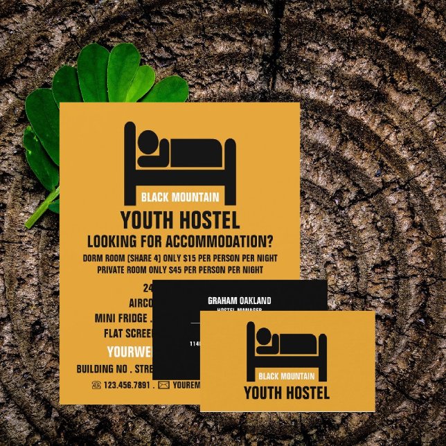 Bed Logo, Hostel Accommodation Business Card (Creator Uploaded)