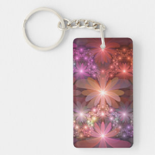 Bed Of Flowers Colorful Shiny Abstract Fractal Art Key Ring