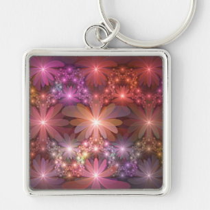 Bed Of Flowers Colorful Shiny Abstract Fractal Art Key Ring