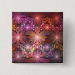 Bed Of Flowers Colourful Shiny Abstract Fractal Ar 15 Cm Square Badge