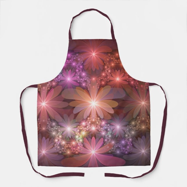 Bed Of Flowers Colourful Shiny Abstract Fractal Ar Apron (Front)