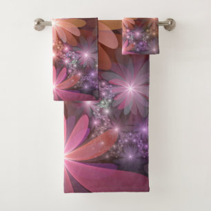 Bed Of Flowers Colourful Shiny Abstract Fractal Ar Bath Towel Set