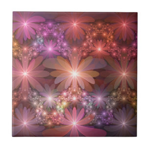 Bed Of Flowers Colourful Shiny Abstract Fractal Ar Ceramic Tile