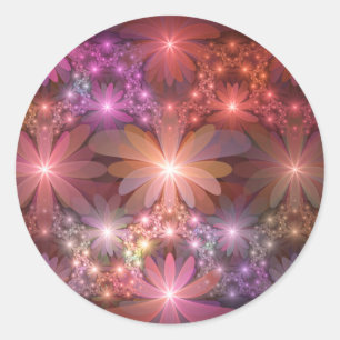 Bed Of Flowers Colourful Shiny Abstract Fractal Ar Classic Round Sticker