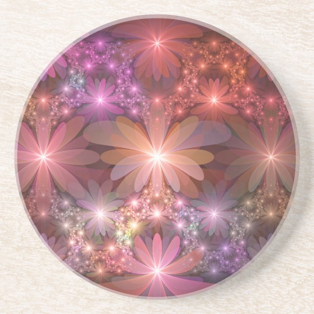 Bed Of Flowers Colourful Shiny Abstract Fractal Ar Coaster (Front)