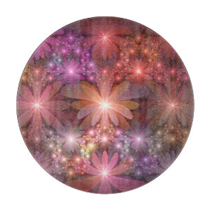 Bed Of Flowers Colourful Shiny Abstract Fractal Ar Cutting Board