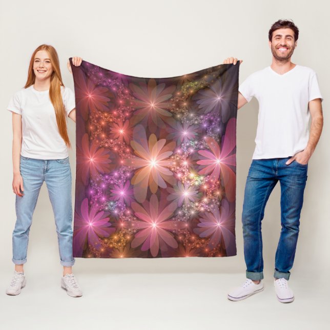 Bed Of Flowers Colourful Shiny Abstract Fractal Ar Fleece Blanket (In Situ)