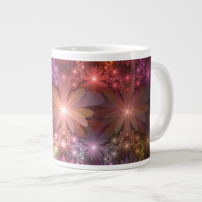 Bed Of Flowers Colourful Shiny Abstract Fractal Ar Large Coffee Mug (Front Right)