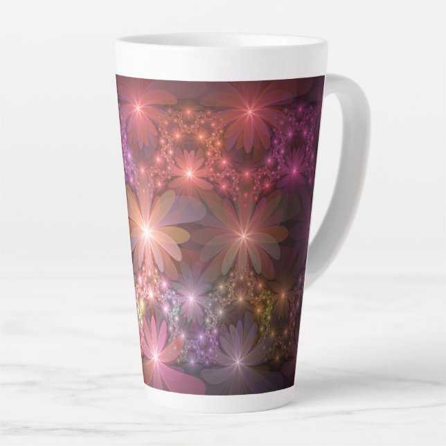 Bed Of Flowers Colourful Shiny Abstract Fractal Ar Latte Mug (Right Angle)