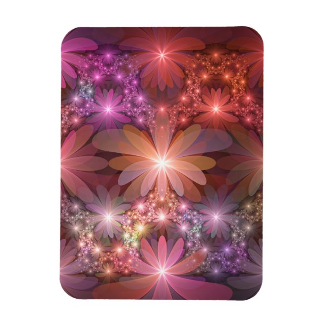 Bed Of Flowers Colourful Shiny Abstract Fractal Ar Magnet (Vertical)