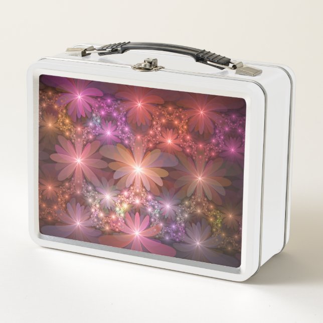 Bed Of Flowers Colourful Shiny Abstract Fractal Ar Metal Lunch Box (Front)