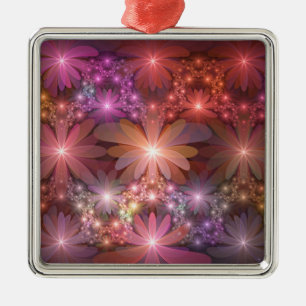 Bed Of Flowers Colourful Shiny Abstract Fractal Ar Metal Ornament
