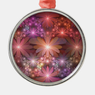 Bed Of Flowers Colourful Shiny Abstract Fractal Ar Metal Ornament