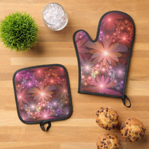 Bed Of Flowers Colourful Shiny Abstract Fractal Ar Oven Mitt & Pot Holder Set