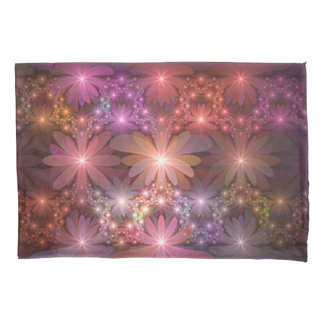 Bed Of Flowers Colourful Shiny Abstract Fractal Ar Pillowcase (Front)