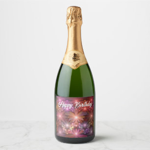 Bed Of Flowers Colourful Shiny Abstract Fractal Ar Sparkling Wine Label