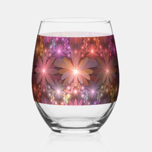 Bed Of Flowers Colourful Shiny Abstract Fractal Ar Stemless Wine Glass