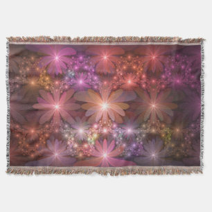 Bed Of Flowers Colourful Shiny Abstract Fractal Ar Throw Blanket