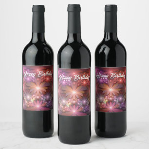 Bed Of Flowers Colourful Shiny Abstract Fractal Ar Wine Label
