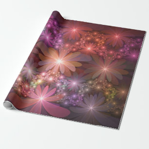 Bed Of Flowers Colourful Shiny Abstract Fractal Ar Wrapping Paper