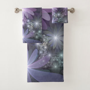 Bed of Flowers Trendy Shiny Abstract Fractal Art Bath Towel Set