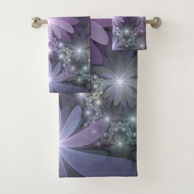 Bed of Flowers Trendy Shiny Abstract Fractal Art Bath Towel Set (Insitu)