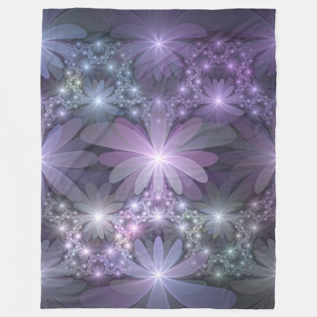 Bed of Flowers Trendy Shiny Abstract Fractal Art Fleece Blanket (Front)