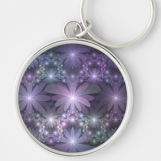 Bed of Flowers Trendy Shiny Abstract Fractal Art Key Ring (Front)
