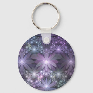 Bed of Flowers Trendy Shiny Abstract Fractal Art Key Ring