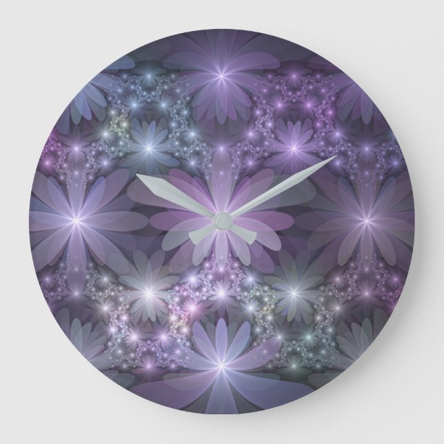 Bed of Flowers Trendy Shiny Abstract Fractal Art Large Clock (Front)