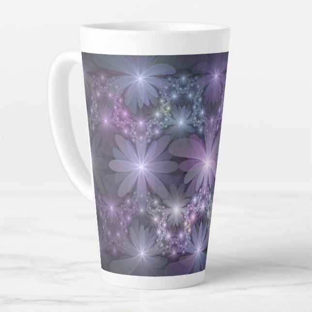 Bed of Flowers Trendy Shiny Abstract Fractal Art Latte Mug (Left Angle)