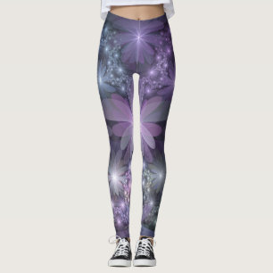 Bed of Flowers Trendy Shiny Abstract Fractal Art Leggings