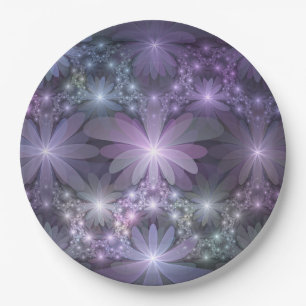 Bed of Flowers Trendy Shiny Abstract Fractal Art Paper Plate