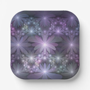 Bed of Flowers Trendy Shiny Abstract Fractal Art Paper Plate
