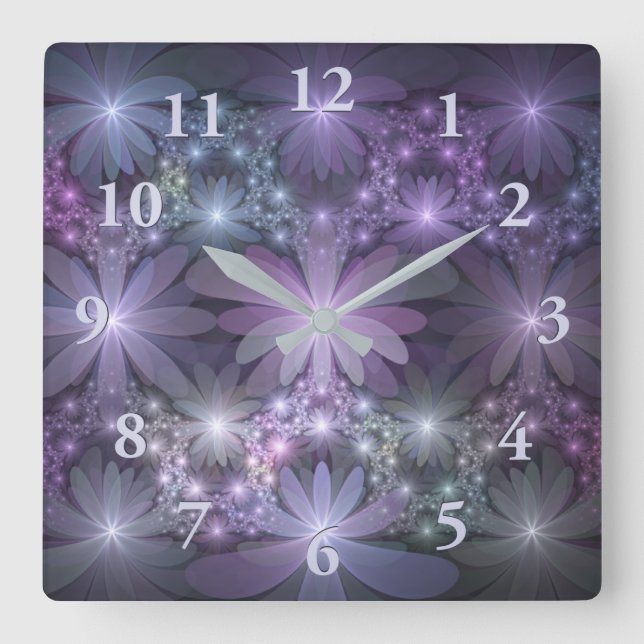Bed of Flowers Trendy Shiny Abstract Fractal Art Square Wall Clock (Front)